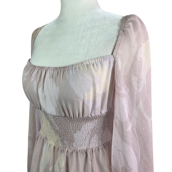 Aritzia Wilfred Bella slit smocked bodice puff sleeves Midi dress - Picture 5 of 11